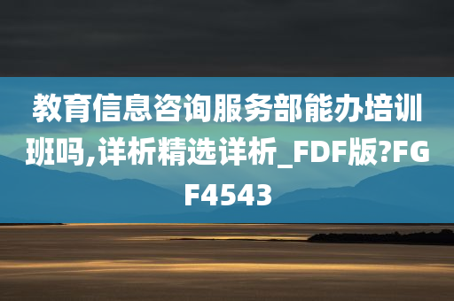 教育信息咨询服务部能办培训班吗,详析精选详析_FDF版?FGF4543